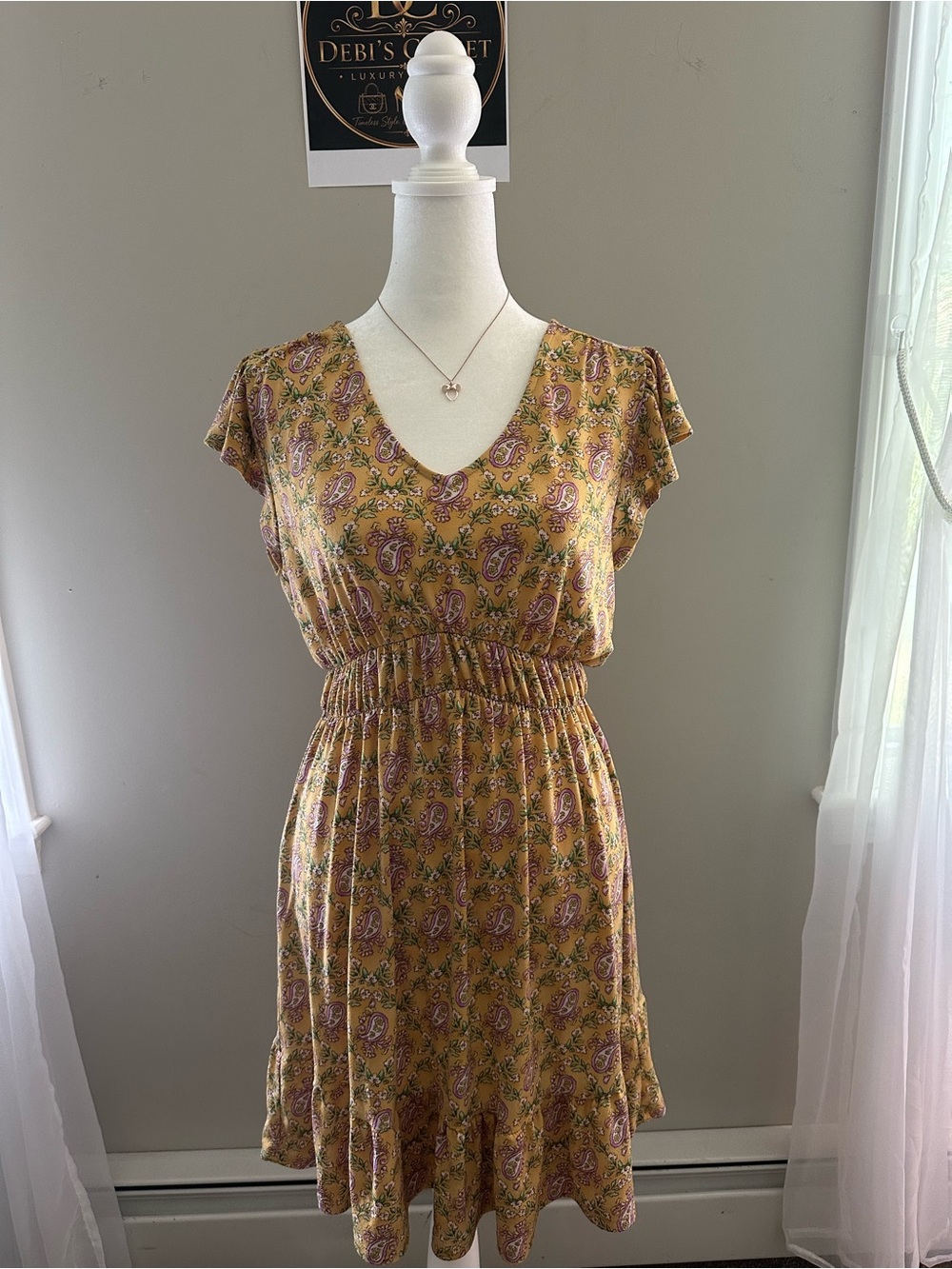 Floral Paisley V-Neck Smocked Waist Dress in Mustard